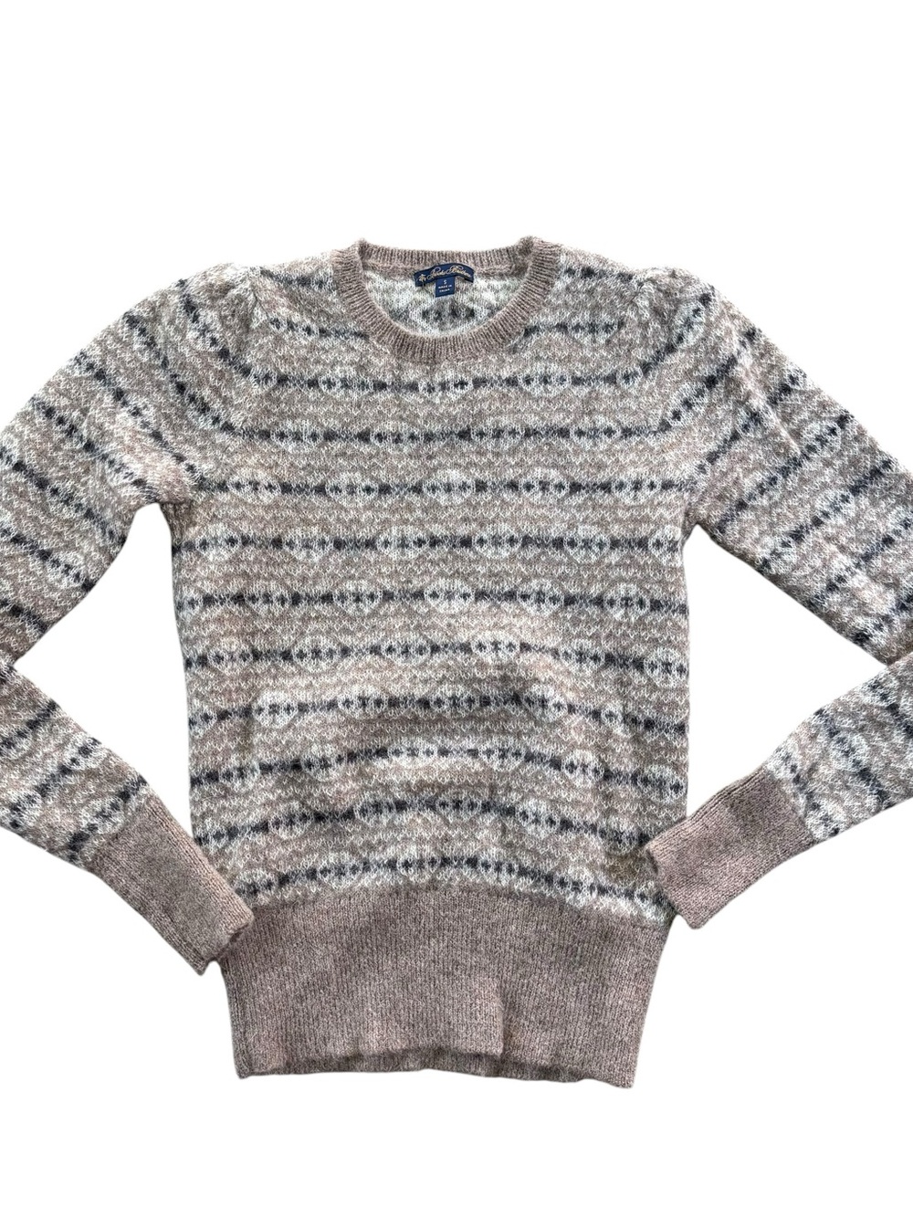 Brooks Brothers Women's Fair Isle Crewneck Sweater in Taupe, Gray, White